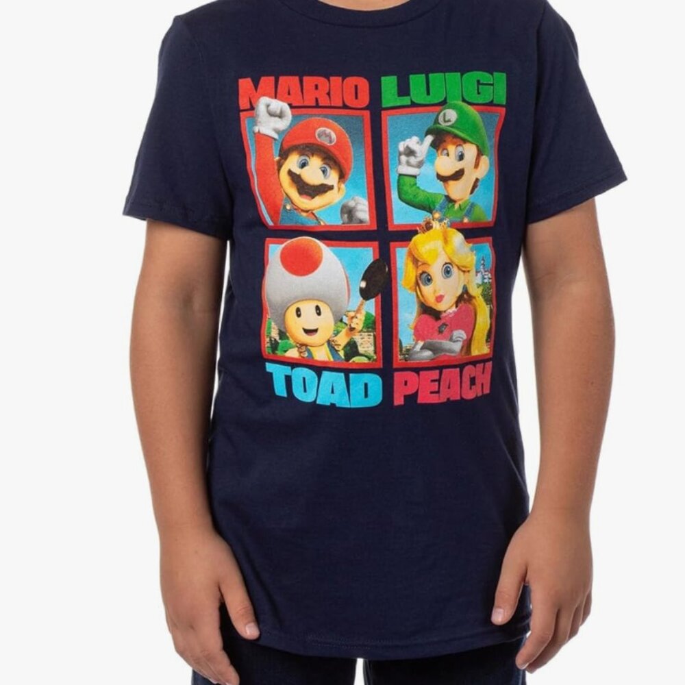 Nintendo Mario, Luigi, Toad & Princess Peach Navy Blue Graphic Tee  Medium Boys